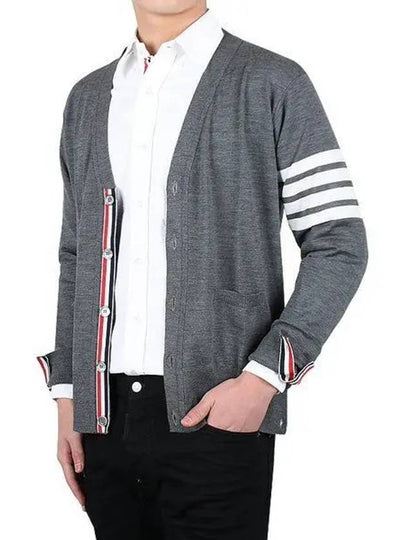 Men's Sustainable Classic Diagonal Wool Cardigan Medium Grey - THOM BROWNE - BALAAN 2