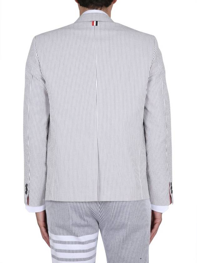 Men's Seersucker Gross Grain Jacket Medium Grey - THOM BROWNE - BALAAN 4