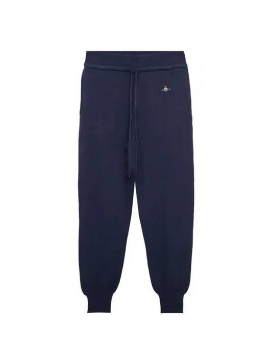 Women's Embroidered Logo Cashmere Blend Track Pants Navy - VIVIENNE WESTWOOD - BALAAN 1