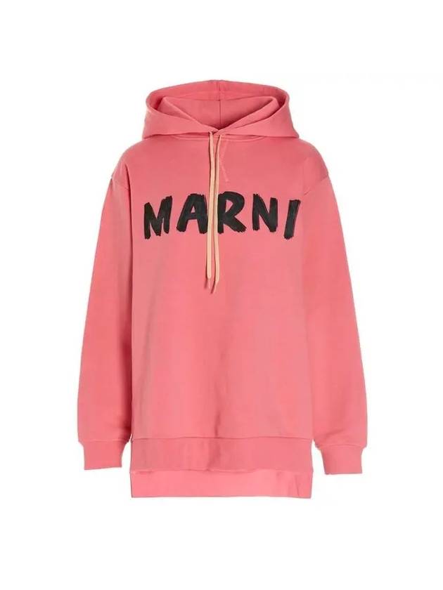 Logo Print Cotton Hooded Top Pink - MARNI - BALAAN 1