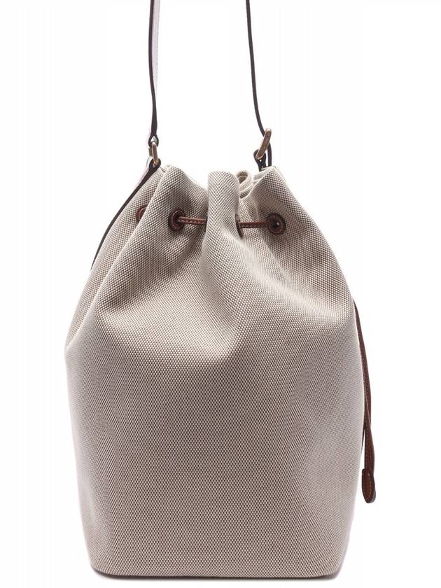 Logo Canvas Leather Bucket Bag Beige Brandy - MIU MIU - BALAAN 5