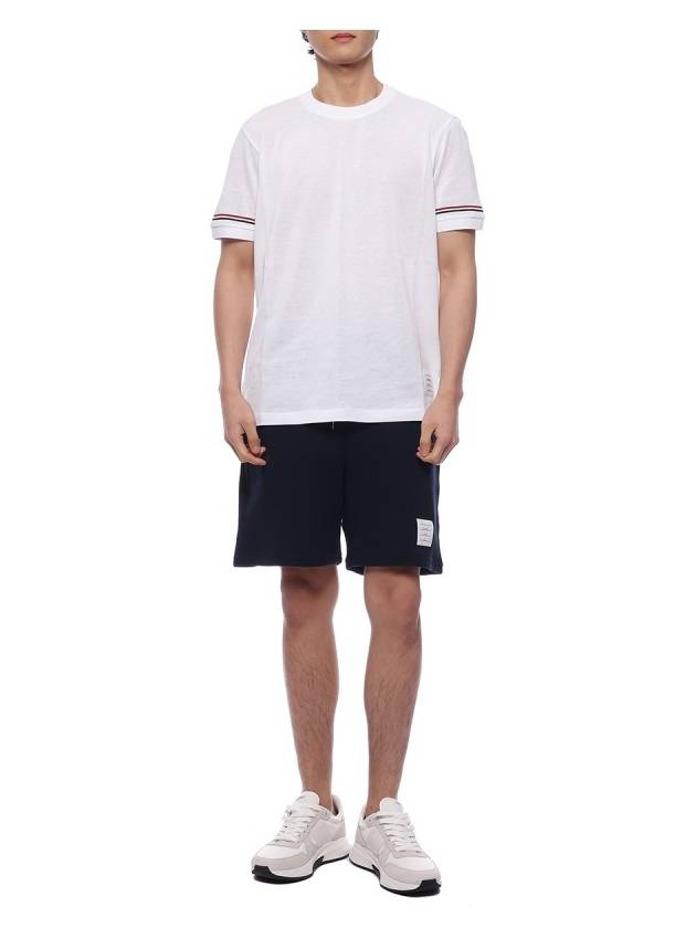 Striped Detail Crew Neck Cotton Short Sleeve T-Shirt White - THOM BROWNE - BALAAN 4