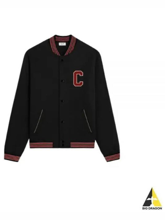 Teddy College Cotton Fleece Bomber Jacket Black - CELINE - BALAAN 2