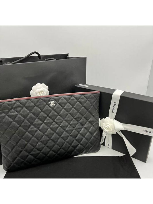 Classic Large Clutch Caviar Black Silver A82552 - CHANEL - BALAAN 1