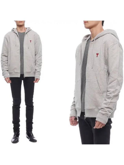 De Coeur Small Heart Zip Up Hoodie Grey - AMI - BALAAN 2