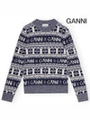 Logo Wool Mix O Neck Knit Top Sky Captain - GANNI - BALAAN 3