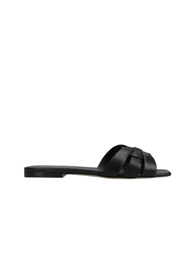 Tribute Smooth Leather Flat Mules Black - SAINT LAURENT - BALAAN 2