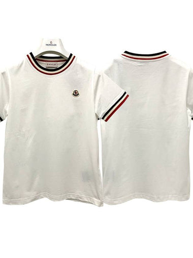 Kids Logo Patch Three Stripe Lining Short Sleeve T shirt 8Y 10Y Snow White 8C00023 83092 034 - MONCLER - BALAAN 1