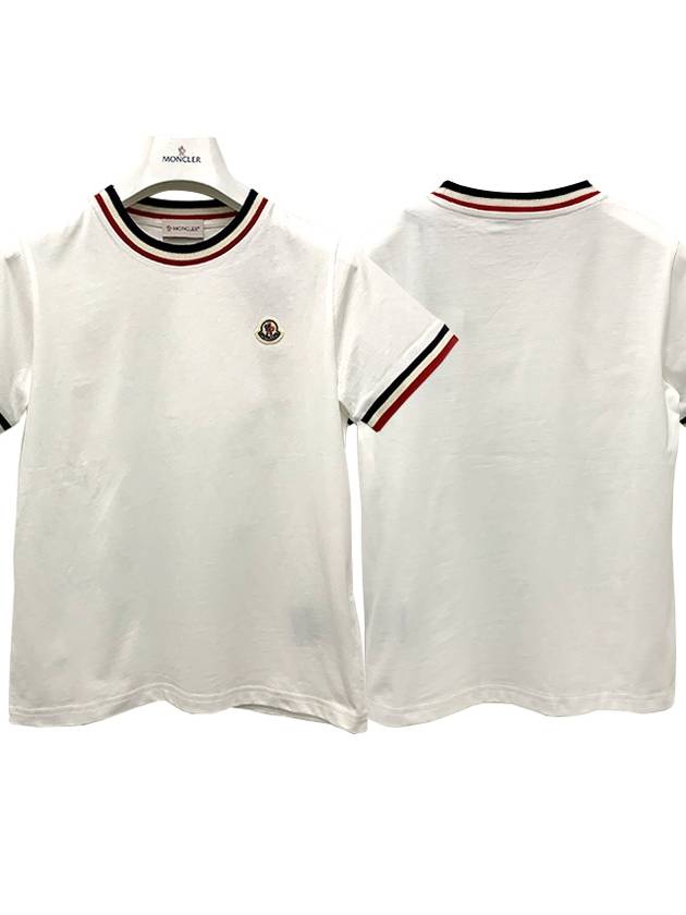 Kids Logo Patch Three Stripe Lining Short Sleeve T Shirt 12Y 14Y Snow White 8C00023 83092 034 - MONCLER - BALAAN 1