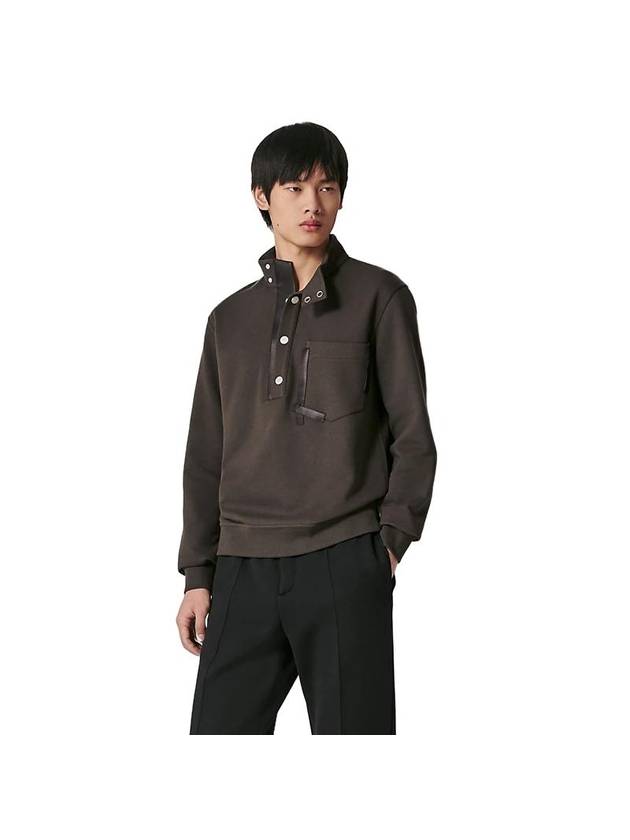 Tape Cuir Button Neck Sweatshirt Brown - HERMES - BALAAN 1