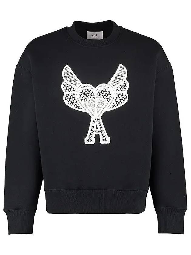 Macrame Heart Logo Cotton Sweatshirt Black - AMI - BALAAN 2