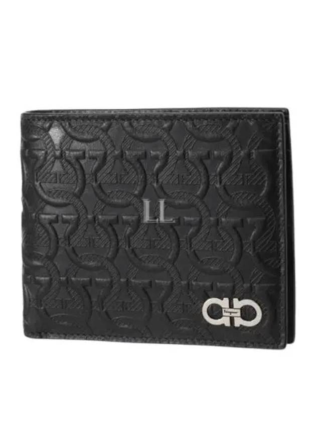 Gancini Embossed Logo Half Wallet Black - SALVATORE FERRAGAMO - BALAAN 2