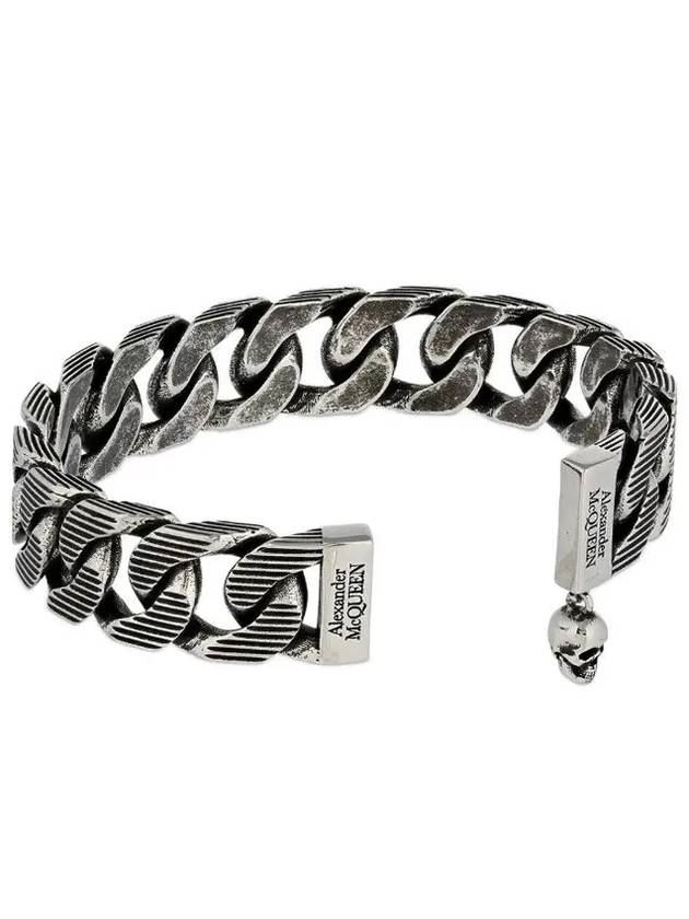 Skull minimal pendant textured chain link cuff bracelet - ALEXANDER MCQUEEN - BALAAN 3