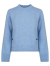 Metal Note Button Wool Knit Top Blue - BOTTEGA VENETA - BALAAN 2