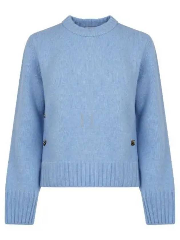 Metal Note Button Wool Knit Top Blue - BOTTEGA VENETA - BALAAN 2