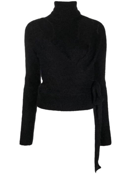 Brushed Cut-Out Wrap Turtleneck Black - GANNI - BALAAN 1