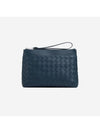 Intrecciato Leather Pouch Deep Blue - BOTTEGA VENETA - BALAAN 1