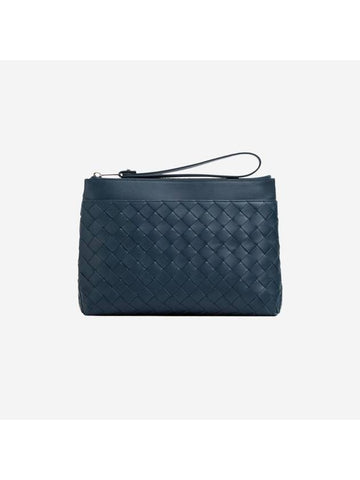 Intrecciato Leather Pouch Deep Blue - BOTTEGA VENETA - BALAAN 1