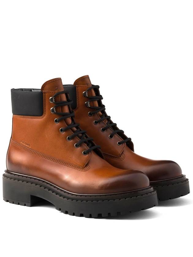 Leather Nylon Work Boots Cognac - PRADA - BALAAN 3