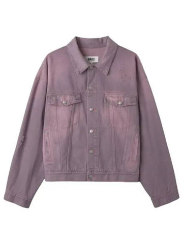 MM6 Distressed Button Denim Jacket Pink Jumper - MAISON MARGIELA - BALAAN 1