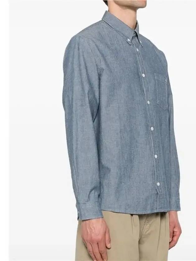 Chemise Edouard Logo Washing Denim Long Sleeve Shirt Blue - A.P.C. - BALAAN 4