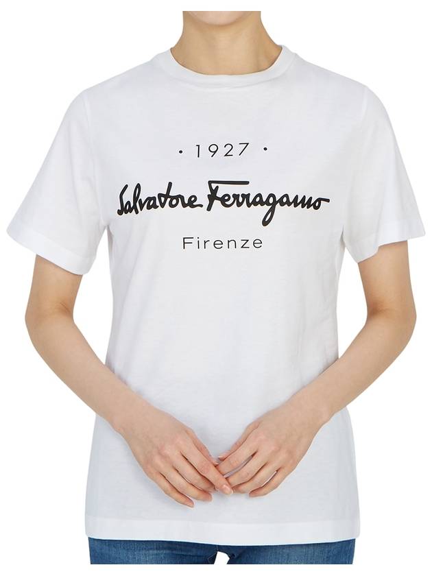 Salvatore 1927 Signature Short Sleeve T-Shirt White - SALVATORE FERRAGAMO - BALAAN.