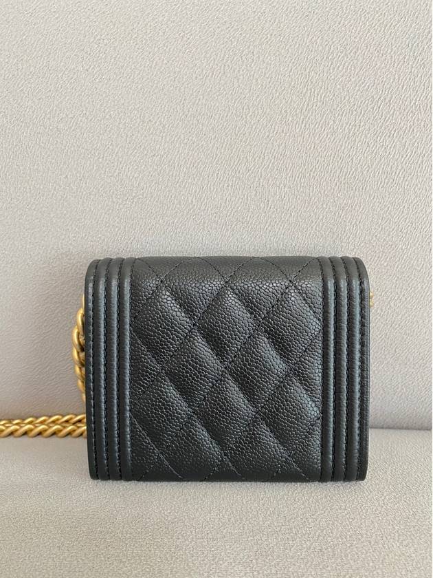 Boy Gold Logo Chain Caviar Card Wallet Black - CHANEL - BALAAN 5