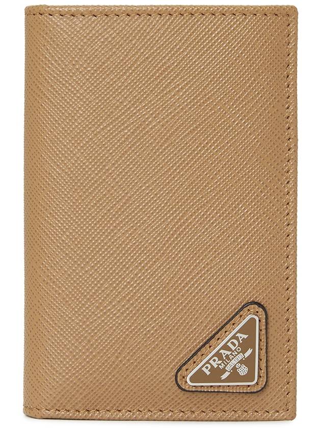 Saffiano Triangular Logo Flap Card Wallet Caramel - PRADA - BALAAN 2