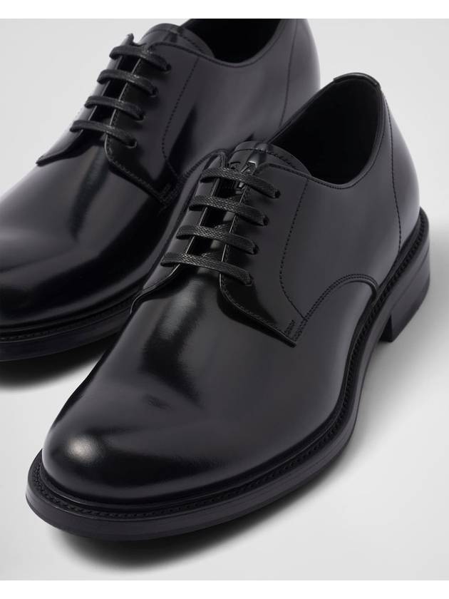 Brushed Leather Lace-Up Loafers Black - PRADA - BALAAN 6