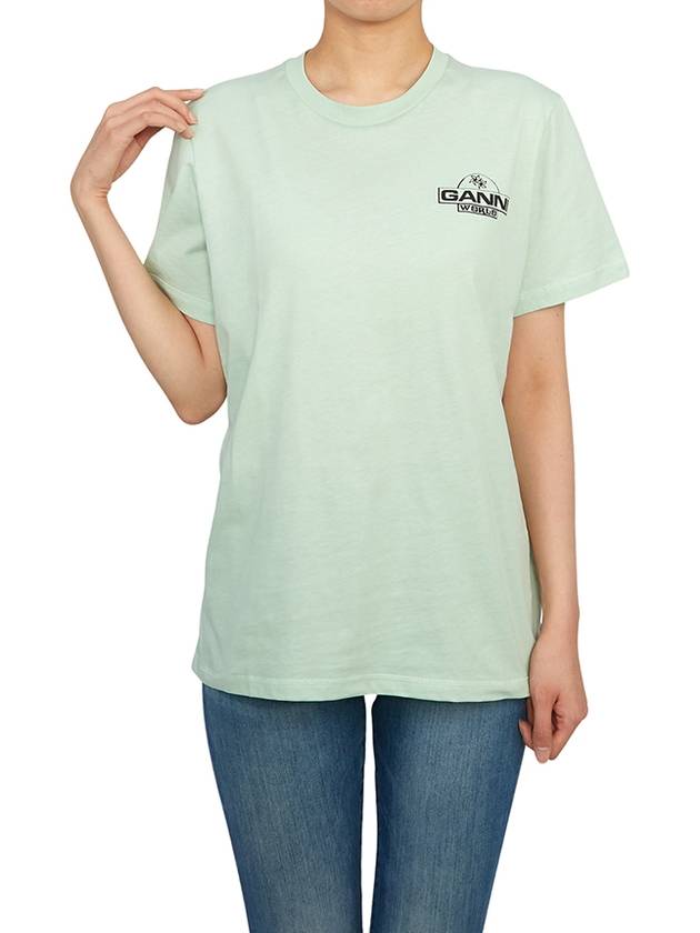 Logo Print Relaxed Fit Short Sleeve T-Shirt Aqua Form - GANNI - BALAAN 7