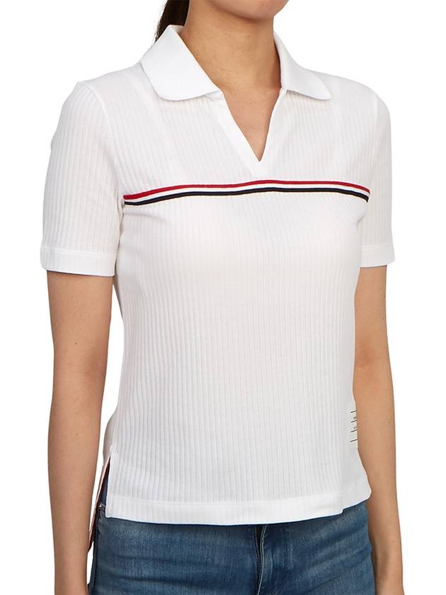 Three Stripes High Twist Rib Polo Shirt White - THOM BROWNE - BALAAN 4