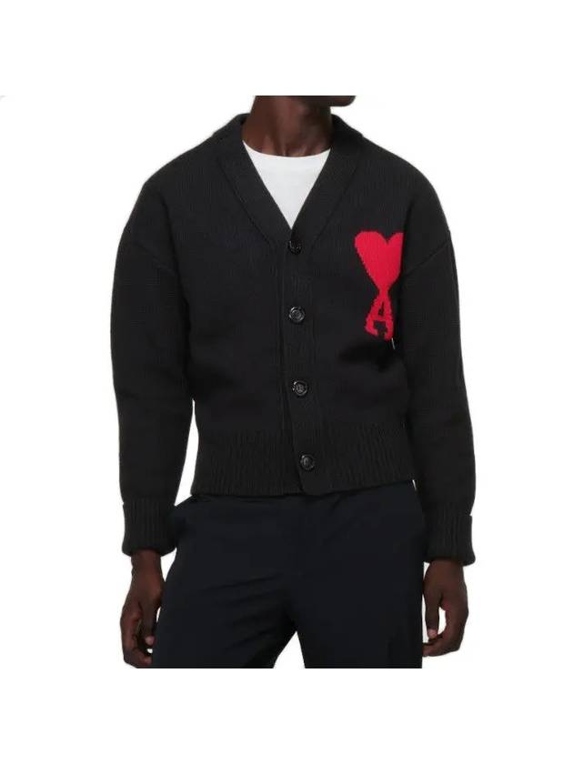 Big Heart Logo Wool Cardigan Black - AMI - BALAAN 4