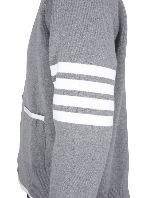 V-Neck Diagonal Armband Cardigan Grey - THOM BROWNE - BALAAN 4