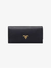 Metal Logo Saffiano Long Wallet Black - PRADA - BALAAN 3