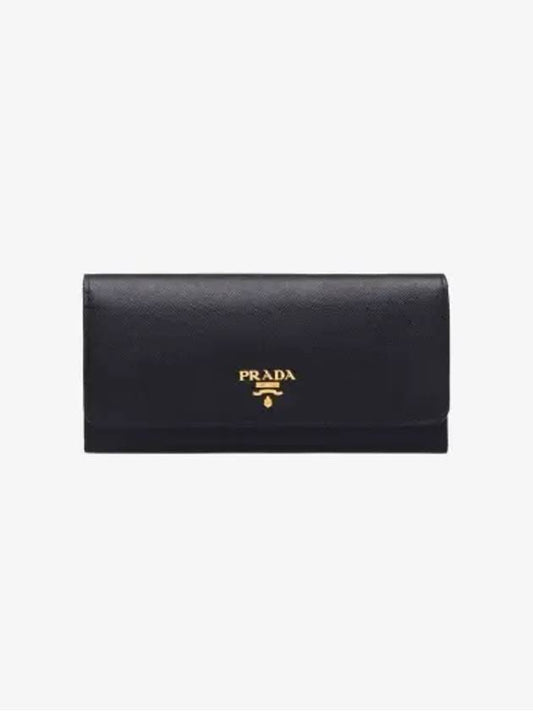 Metal Logo Saffiano Long Wallet Black - PRADA - BALAAN 2