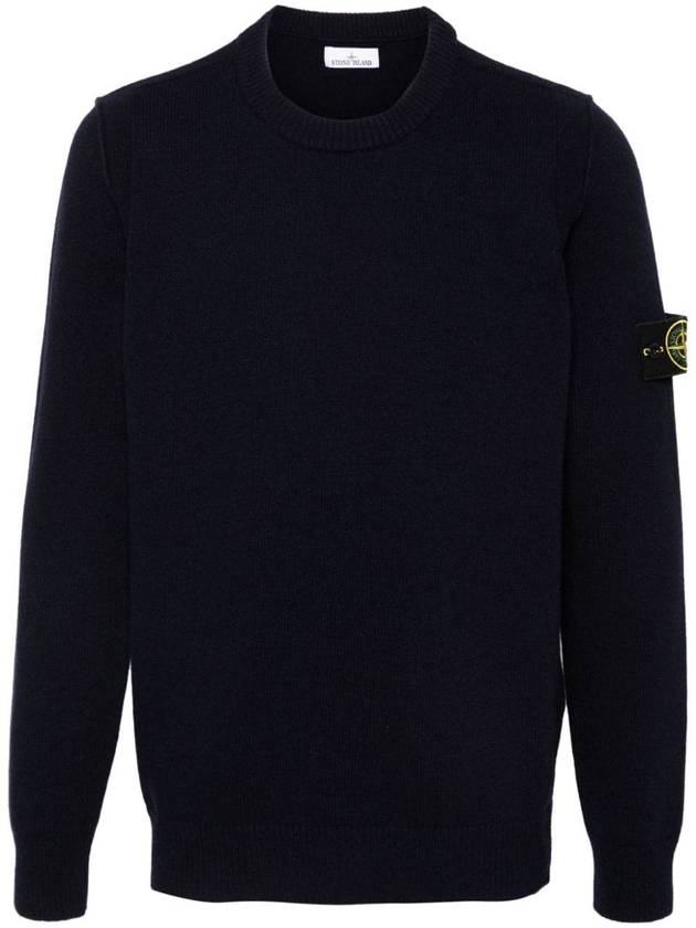 Logo Patch Lambswool Crewneck Knit Top Navy - STONE ISLAND - BALAAN 2