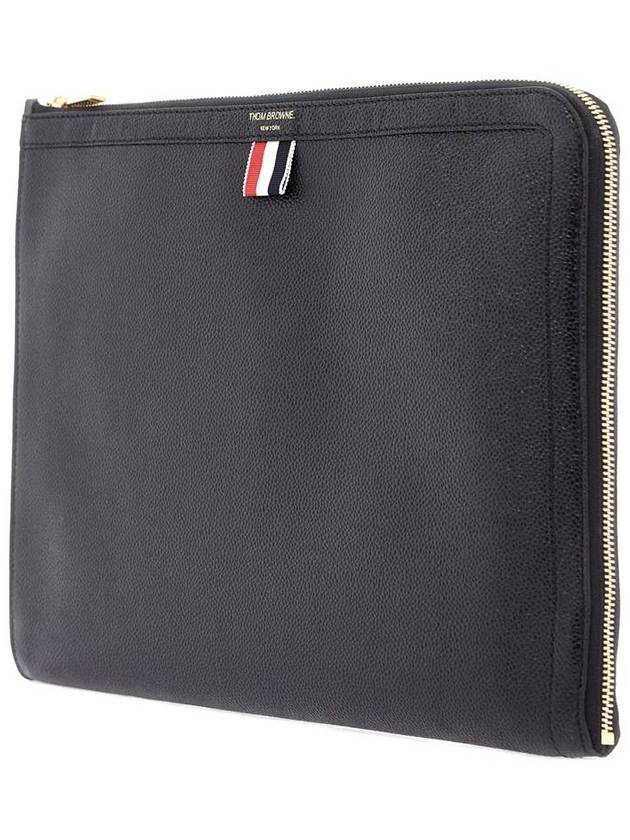 Three Stripes Tab Pebble Document Folio Clutch Bag Black - THOM BROWNE - BALAAN 4