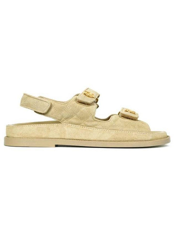 Suede Velcro Sandals Beige - CHANEL - BALAAN 1