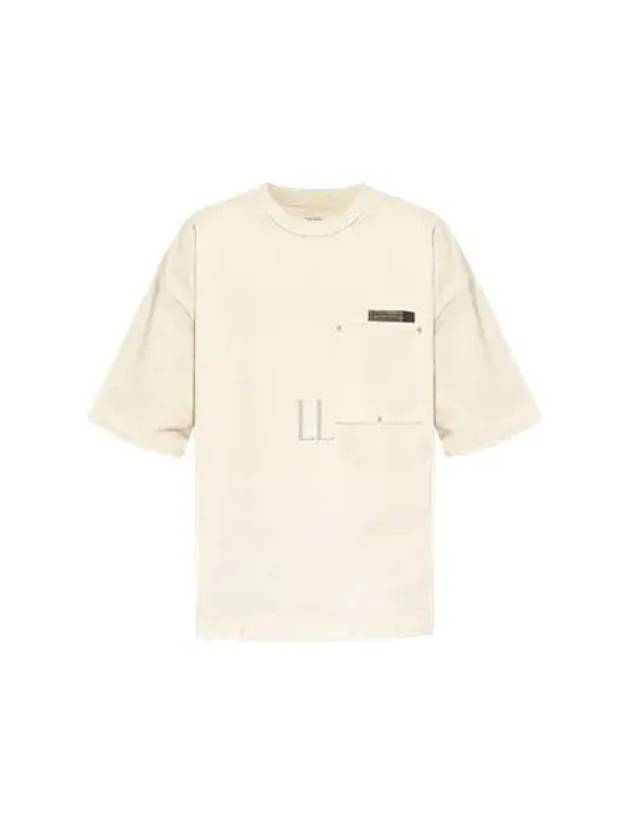 Leather Detailing Short Sleeve T-Shirt Ivory - BOTTEGA VENETA - BALAAN 2