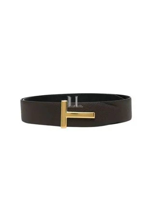 T Buckle Reversible Leather Belt Chocolate Black - TOM FORD - BALAAN 2