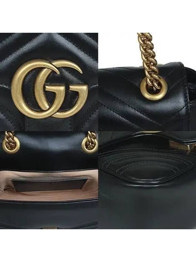 739682 GG gold logo black leather mini matelass marmont chain shoulder bag - GUCCI - BALAAN 5