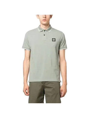 Logo Patch Short Sleeve Polo Shirt Sage Green - STONE ISLAND - BALAAN 1