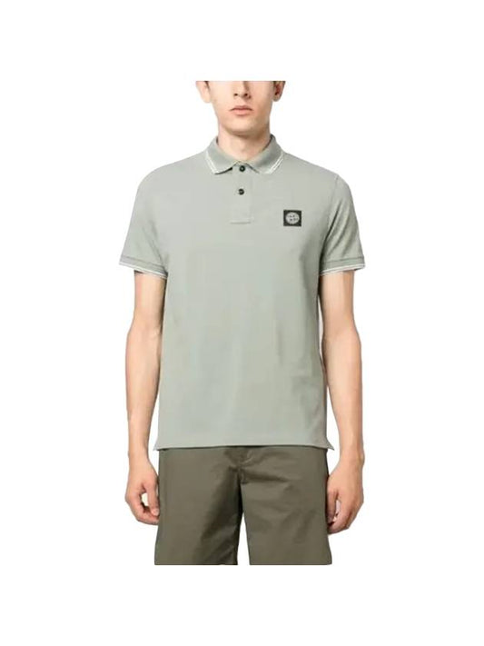 Logo Patch Short Sleeve Polo Shirt Sage Green - STONE ISLAND - BALAAN 1