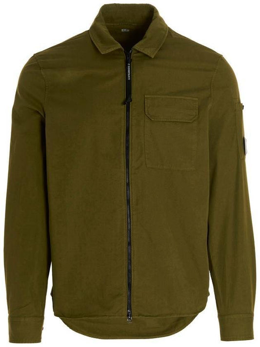 Emerized Gabardine Overshirt Zip-Up Jacket Khaki - CP COMPANY - BALAAN 1