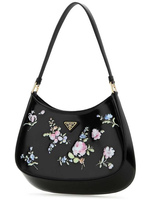 Cleo Printed Brushed Leather Shoulder Bag Black - PRADA - BALAAN 3