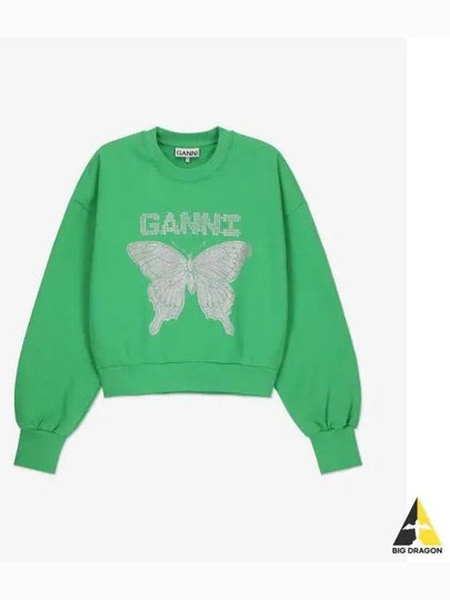 Butterfly Logo Print Organic Cotton Sweatshirt Kelly Green - GANNI - BALAAN 2