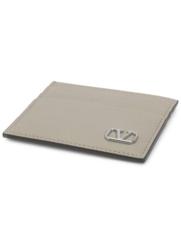 V Logo Signature Calfskin Card Wallet Grey - VALENTINO - BALAAN 4