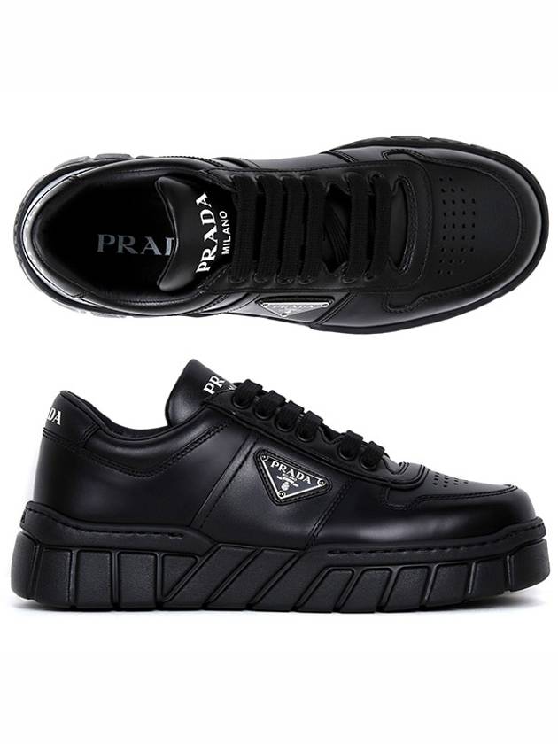 Triangle Logo Leather Low Top Sneakers Black - PRADA - BALAAN 2