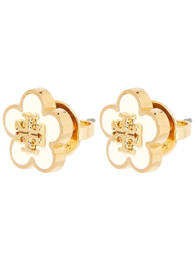 Kira Flower Stud Earrings White Gold - TORY BURCH - BALAAN 3