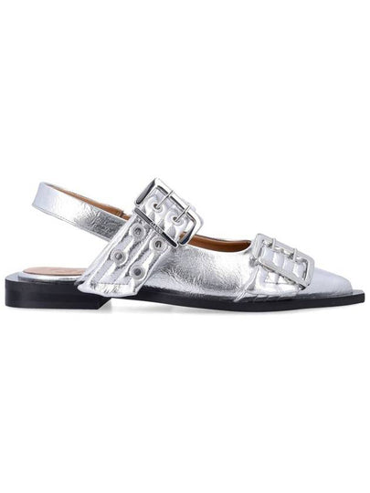 Double Buckle Metallic Effect Ballerinas Silver - GANNI - BALAAN 2